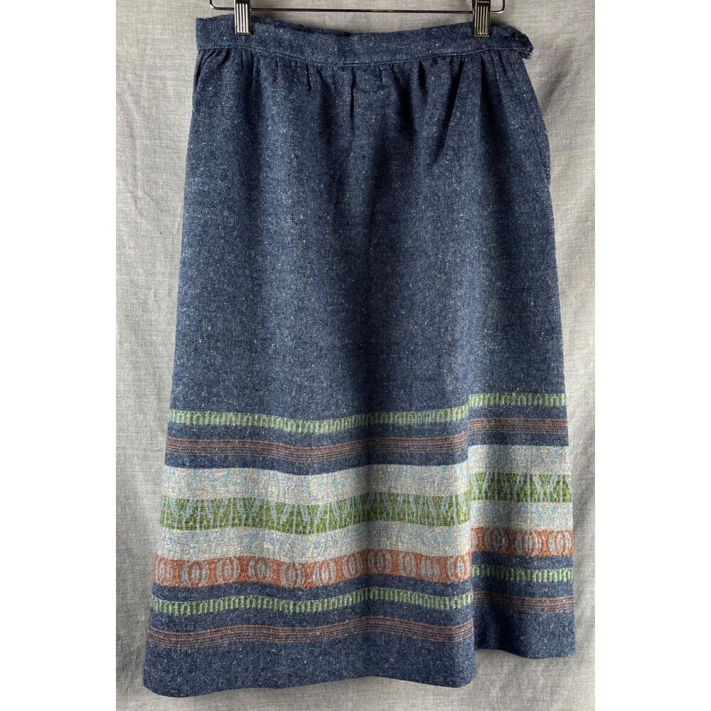 Vintage Avon Fashions Skirt Women's Size 13/14 Navy Wool Blend Stripes 70s/80s
